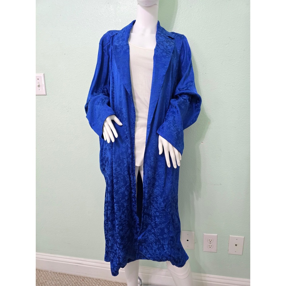 Royal Blue Floral Jacquard Kimono Queen Damask Electric Goth Trench Coat Plus 4X